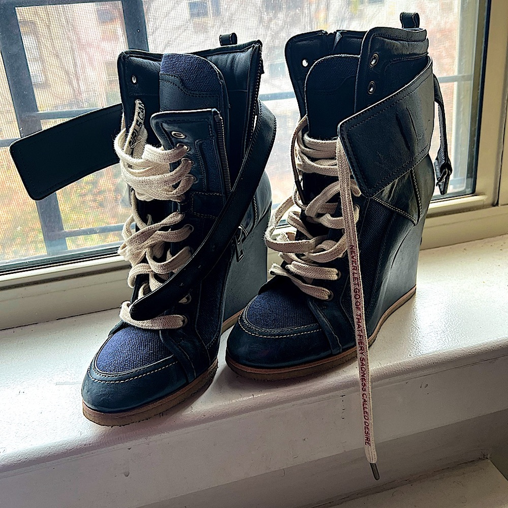 Zadig & Voltaire Spr- Sum 2019 Blue Denim and Dark Blue Leather Sneaker Wedges